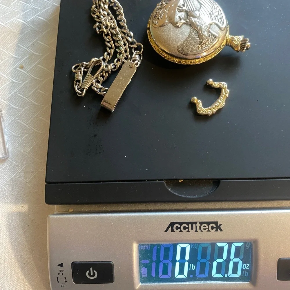Watch-It Vintage Eagle Pocket Watch Two Tone Quartz Japan Movt with‎ Chain Parts